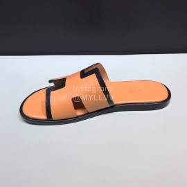 Hermes Fashion Cowhide Casual Slippers For Men Orange