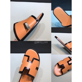 Hermes Fashion Cowhide Casual Slippers For Men Orange