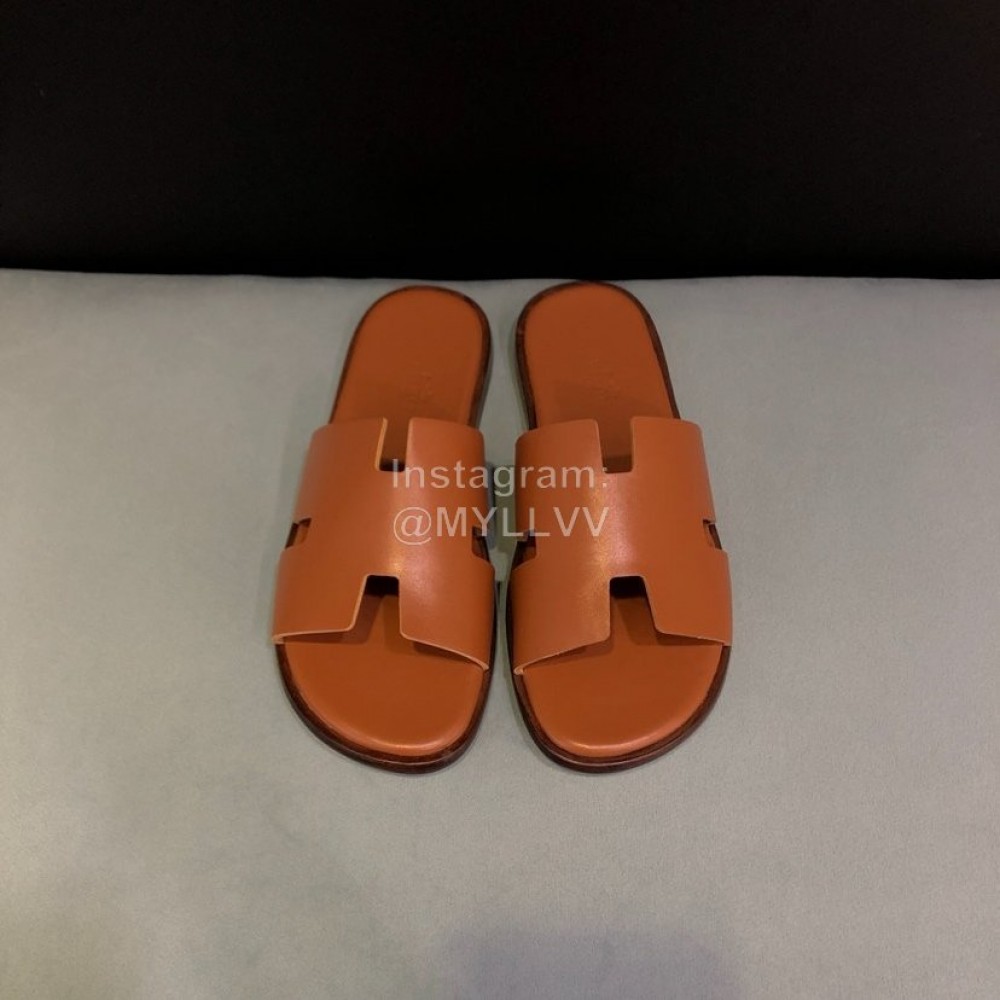 Hermes Fashion Leather Casual Slippers For Men Tan