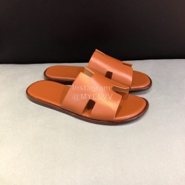 Hermes Fashion Leather Casual Slippers For Men Tan