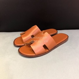 Hermes Fashion Leather Casual Slippers For Men Tan