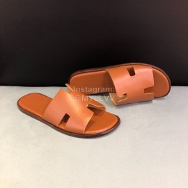 Hermes Fashion Leather Casual Slippers For Men Tan