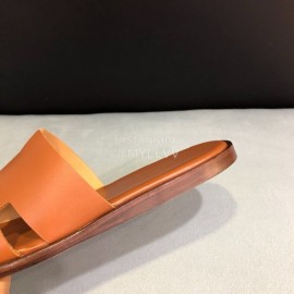 Hermes Fashion Leather Casual Slippers For Men Tan