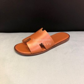 Hermes Fashion Leather Casual Slippers For Men Tan