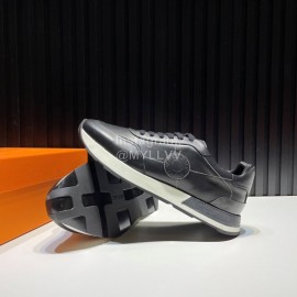 Hermes Cowhide Casual Drive Sneakers For Men Black