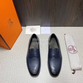 Hermes Cowhide Casual Loafers For Men Navy