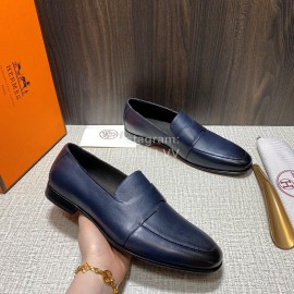 Hermes Cowhide Casual Loafers For Men Navy
