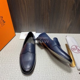 Hermes Cowhide Casual Loafers For Men Navy