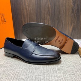 Hermes Cowhide Casual Loafers For Men Navy