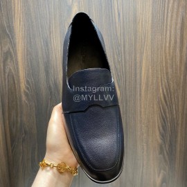 Hermes Cowhide Casual Loafers For Men Navy