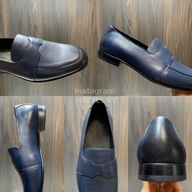 Hermes Cowhide Casual Loafers For Men Navy
