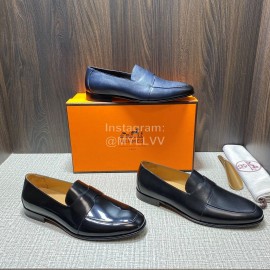 Hermes Cowhide Casual Loafers For Men Navy