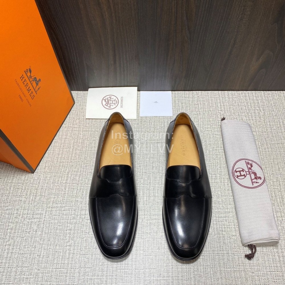 Hermes Cowhide Casual Loafers For Men Black