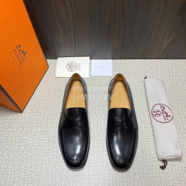 Hermes Cowhide Casual Loafers For Men Black