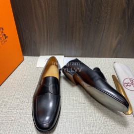 Hermes Cowhide Casual Loafers For Men Black