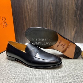 Hermes Cowhide Casual Loafers For Men Black