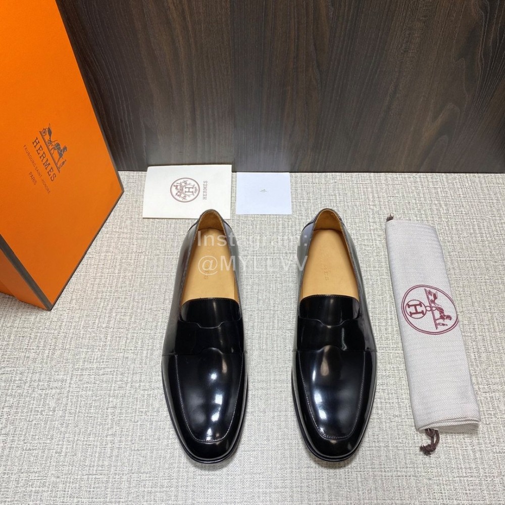 Hermes Black Cowhide Casual Loafers For Men 