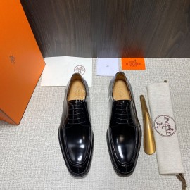Hermes Calf Leather Lace Up Business Shoes For Men Black