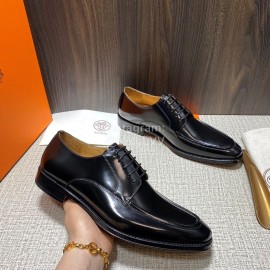 Hermes Calf Leather Lace Up Business Shoes For Men Black