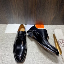 Hermes Calf Leather Lace Up Business Shoes For Men Black
