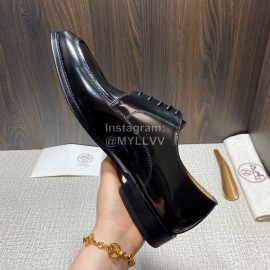 Hermes Calf Leather Lace Up Business Shoes For Men Black