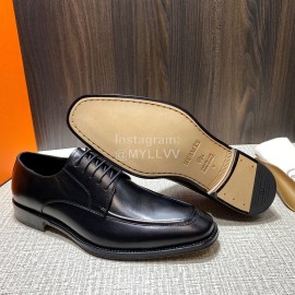 Hermes Black Calf Leather Lace Up Business Shoes For Men
