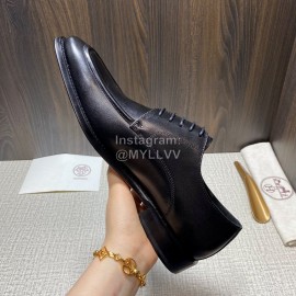 Hermes Black Calf Leather Lace Up Business Shoes For Men