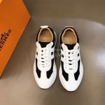 Hermes Color Matching Cowhide Sneakers For Men White