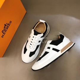 Hermes Color Matching Cowhide Sneakers For Men White