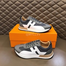 Hermes Color Matching Cowhide Sneakers For Men Gray
