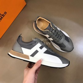Hermes Color Matching Cowhide Sneakers For Men Gray