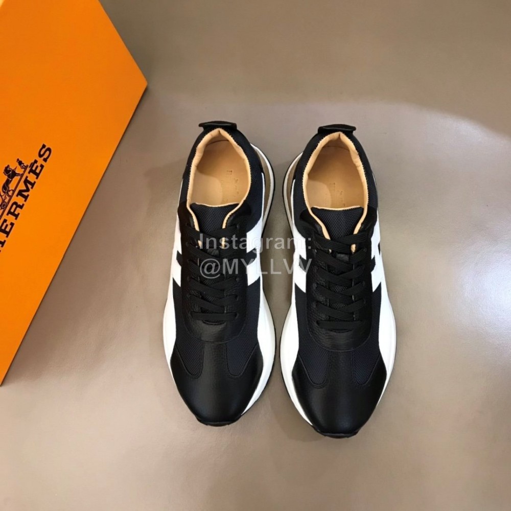Hermes Color Matching Cowhide Sneakers For Men Black