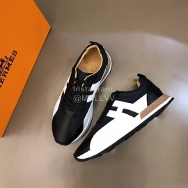 Hermes Color Matching Cowhide Sneakers For Men Black