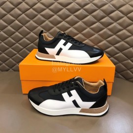 Hermes Color Matching Cowhide Sneakers For Men Black