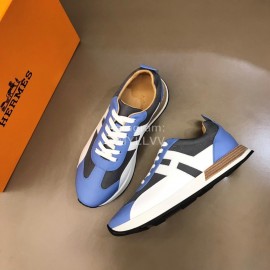 Hermes Color Matching Cowhide Sneakers For Men Blue