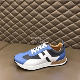 Hermes Color Matching Cowhide Sneakers For Men Blue
