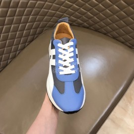 Hermes Color Matching Cowhide Sneakers For Men Blue