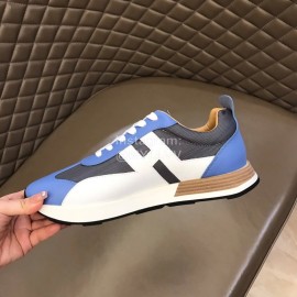 Hermes Color Matching Cowhide Sneakers For Men Blue