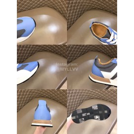 Hermes Color Matching Cowhide Sneakers For Men Blue