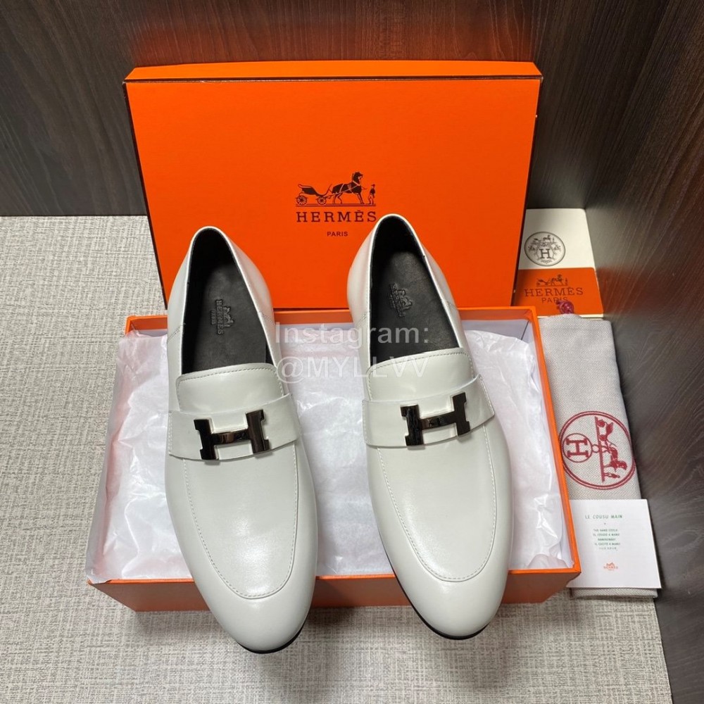 Hermes Cowhide Casual Loafers For Men White