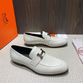 Hermes Cowhide Casual Loafers For Men White