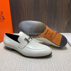 Hermes Cowhide Casual Loafers For Men White