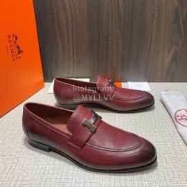 Hermes Cowhide Casual Loafers For Men Wine Red