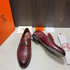 Hermes Cowhide Casual Loafers For Men Wine Red