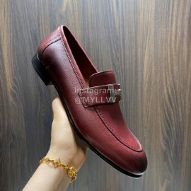 Hermes Cowhide Casual Loafers For Men Wine Red