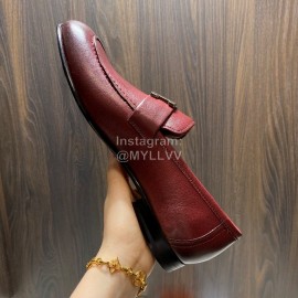 Hermes Cowhide Casual Loafers For Men Wine Red