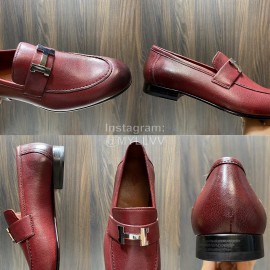 Hermes Cowhide Casual Loafers For Men Wine Red