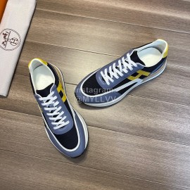 Hermes New Calf Leather Casual Sneakers For Men Blue