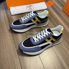 Hermes New Calf Leather Casual Sneakers For Men Blue