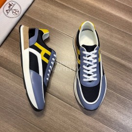 Hermes New Calf Leather Casual Sneakers For Men Blue
